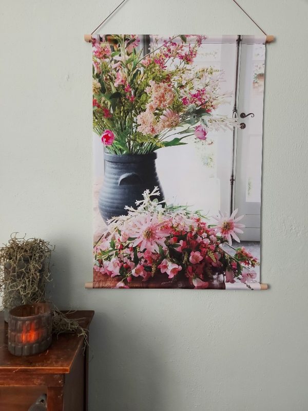 Wanddoek - Brynxz vaas met roze bloemen