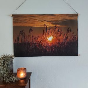 Wanddoek – Graspluimen bij zonsondergang
