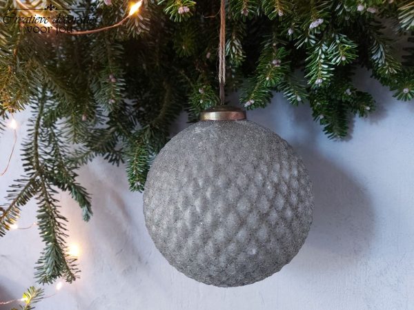 landelijke kerstbal glas grijs - Swiet Home Lara 13 cm