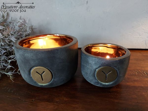 sfeerlicht Brynxz keramiek - Basic grijs-goud set van twee