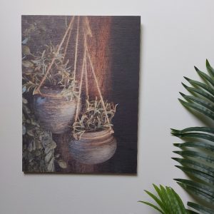 Houten wanddecoratie – Hangende bloempotten