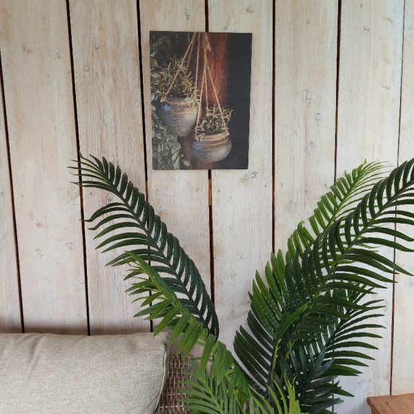 Wanddecoratie van hout met een afbeelding van een stilleven met twee bloempotten, van het merk Country Deco.