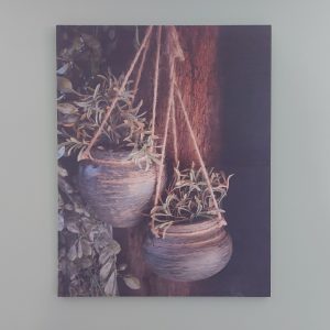 Houten wanddecoratie – Hangende bloempotten