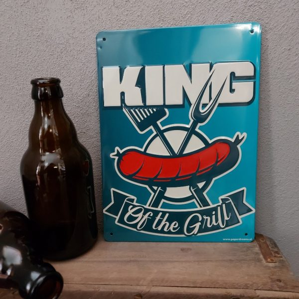 Wandbord van metaal met leuke tekst: King of the grill