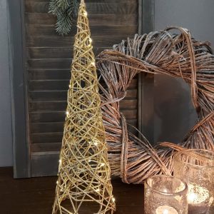Countryfield – Kerstkegel Led 20 lampjes – Goud S – D.12 H.40cm