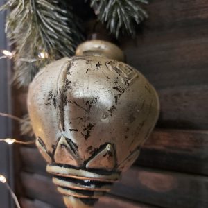 Kerstbal van glas – Tol – Antiek Goud – Lengte 7cm –