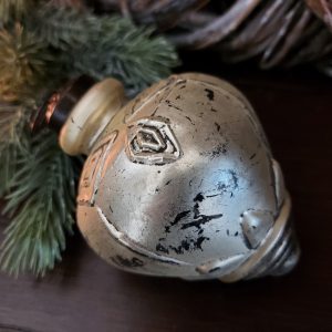 Kerstbal van glas – Tol – Antiek Goud – Lengte 7cm –
