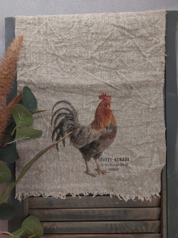 Linnen shabby doek met een haan