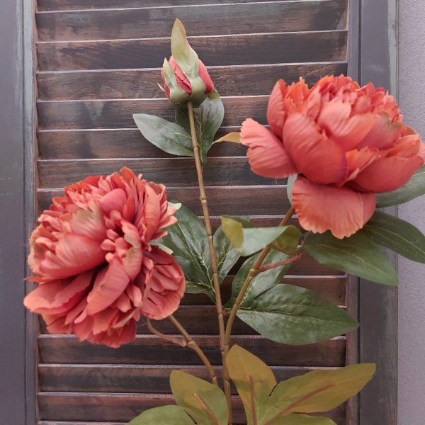 Zijdenbloem Pioenroos met drie bloemen in een warm oranje kleur van Brynxz