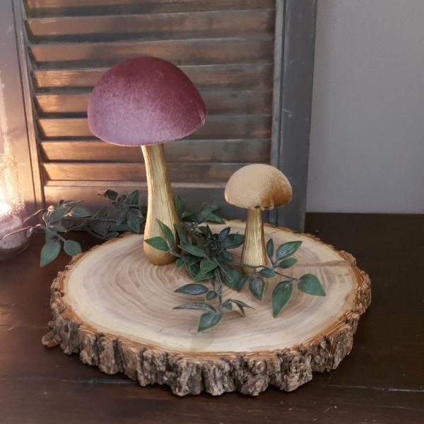 Decoratieve paddenstoelen met een hoed van fluweel en een goudkleurige steel, van het merk Countryfield.