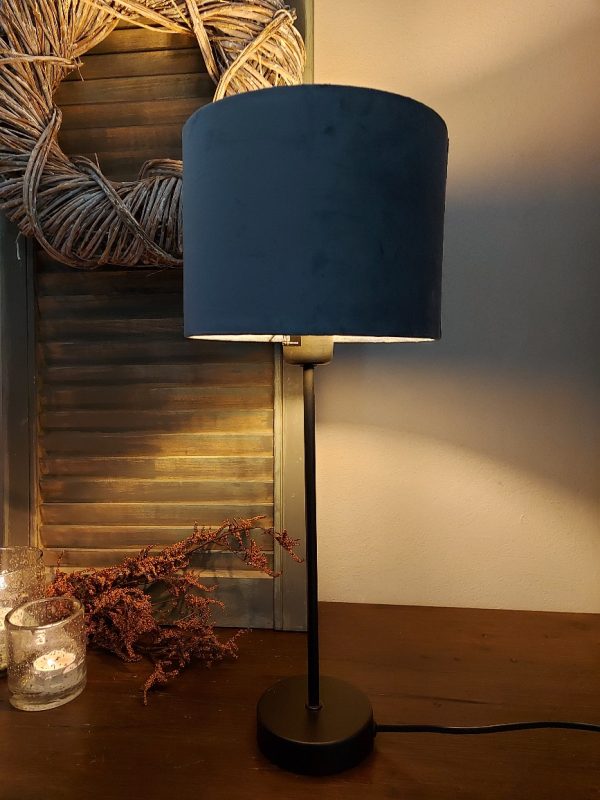 Light & Living - Cilinder velours lampenkap - Dusty blue - D.20 H.15cm - Afbeelding 2