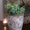 Bloempot met bloemenpatroon - Keramiek - D.17 H.16cm - Mansion Atmosphere - Afbeelding 2