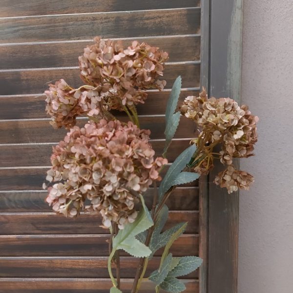 Hortensia kunstbloem in herfstkleuren met 5 bloemtrossen, van het merk Brynxz.