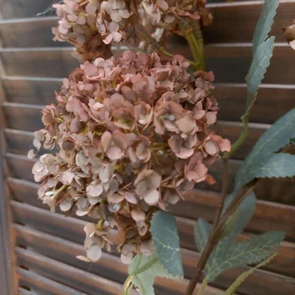 Hortensia kunstbloem in herfstkleuren met 5 bloemtrossen, van het merk Brynxz.