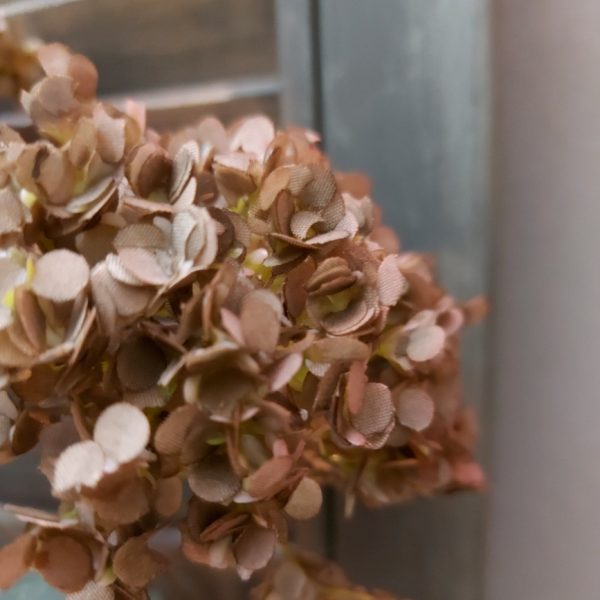 Hortensia kunstbloem in herfstkleuren met 5 bloemtrossen, van het merk Brynxz.