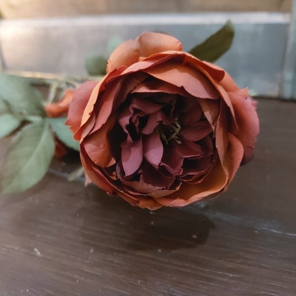 Rode roos zijdenbloem met meerdere bloemen aan een steel, van het merk Countryfield.