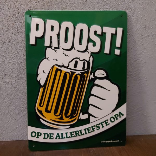 Metalen wandbord - Proost! Op de allerliefste Opa