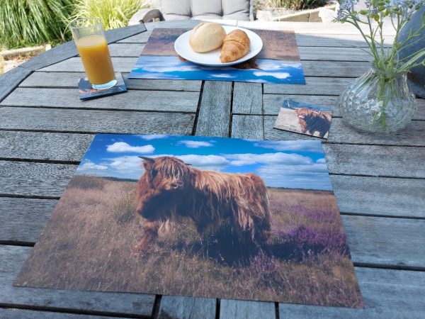 Placemat gelamineerd - Schotse Hooglander op de heide