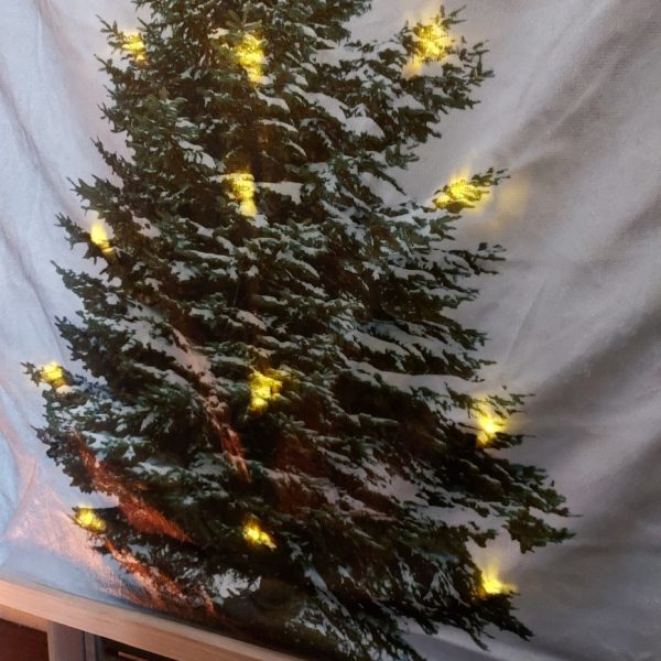 Velours wandkleed met een kerstboom. Voorzien van 15 LED lichtjes.