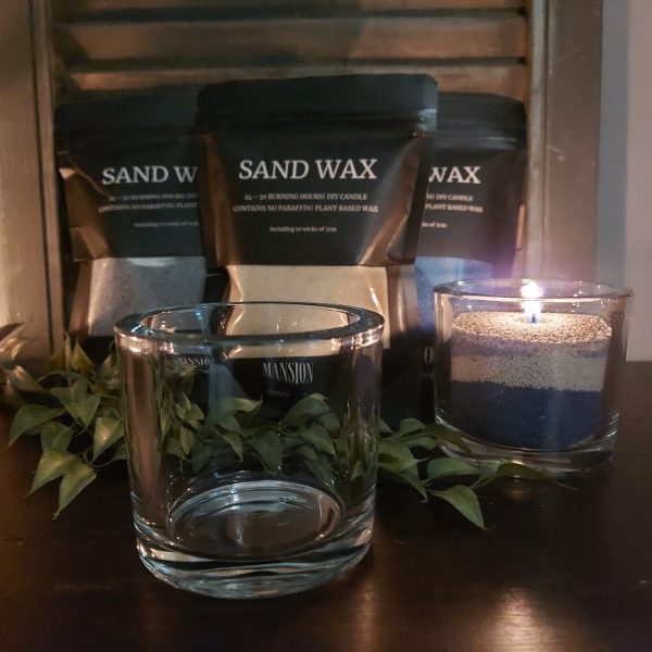 Sfeerlicht van glas om te vullen met Sand Wax en je eigen kaars te maken, van het merk Mansion Atmosphere.