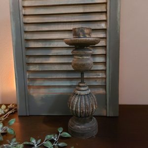 Kandelaar van hout voor dinerkaars - Donkerbruin - H.30cm
