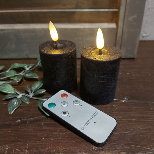 Countryfield - Led stompkaars met timer - Zwart - Set van twee - D.5 H.8cm - Afbeelding 5