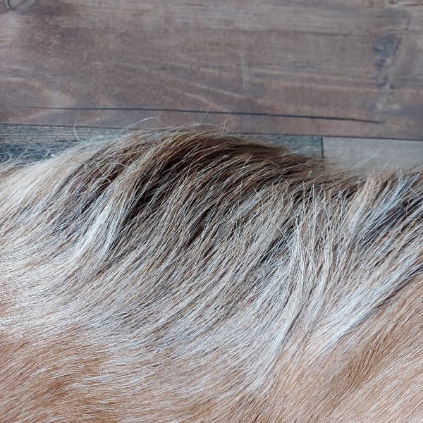 Decoratief geitenvacht in een licht bruine kleur, gemaakt van soepel leer een zacht geitenhaar.
