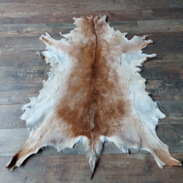 Decoratief geitenvacht in een licht bruine kleur, gemaakt van soepel leer een zacht geitenhaar.