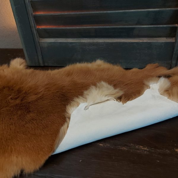 Vacht van een konijn om mee te decoreren in lichte oranje kleurtinten.