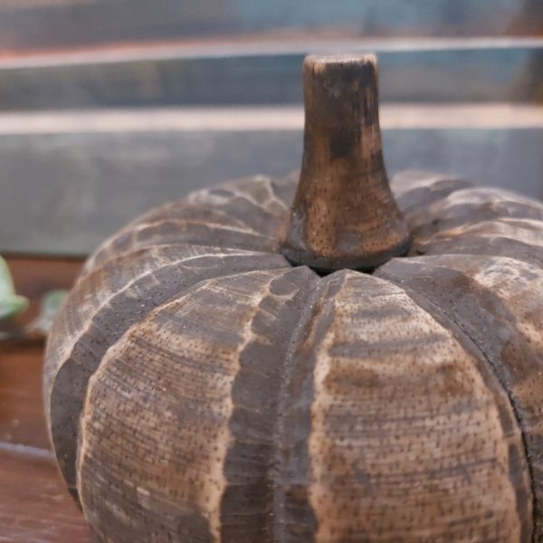 Pompoen van donker gekleurd mangohout.