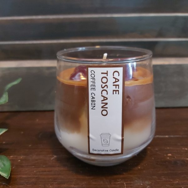 Decoratieve geurkaars in een glas met koffiegeur, van het merk Mansion Atmosphere.