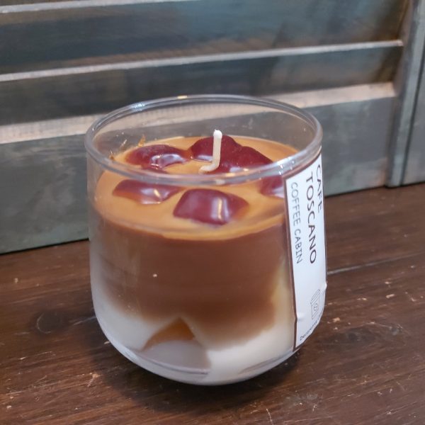 Decoratieve geurkaars in een glas met koffiegeur, van het merk Mansion Atmosphere.