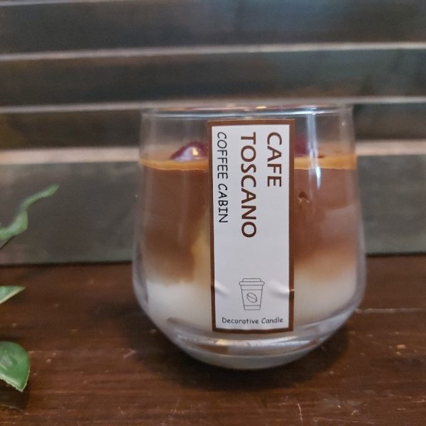 Decoratieve geurkaars in een glas met koffiegeur, van het merk Mansion Atmosphere.