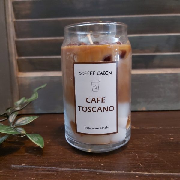 Decoratieve geurkaars in een glas met koffiegeur, van het merk Mansion Atmosphere.