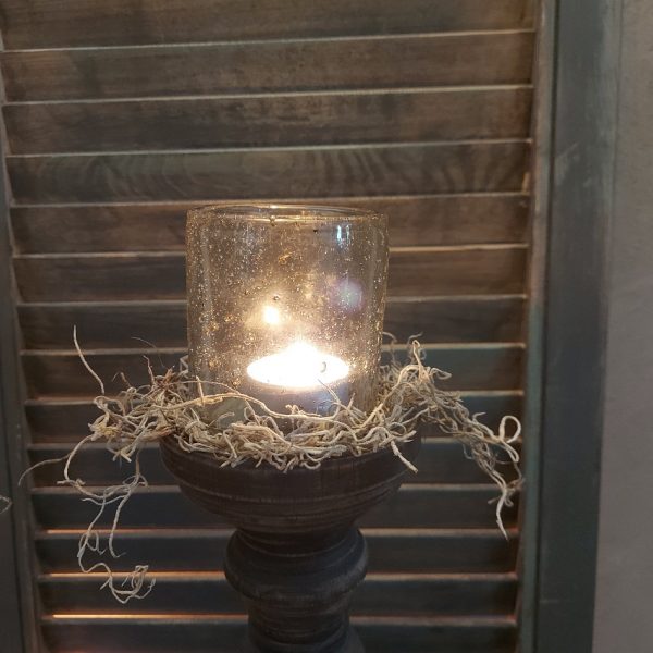 Haak theelichthouder om aan een windlicht te hangen, van zwart metaal.