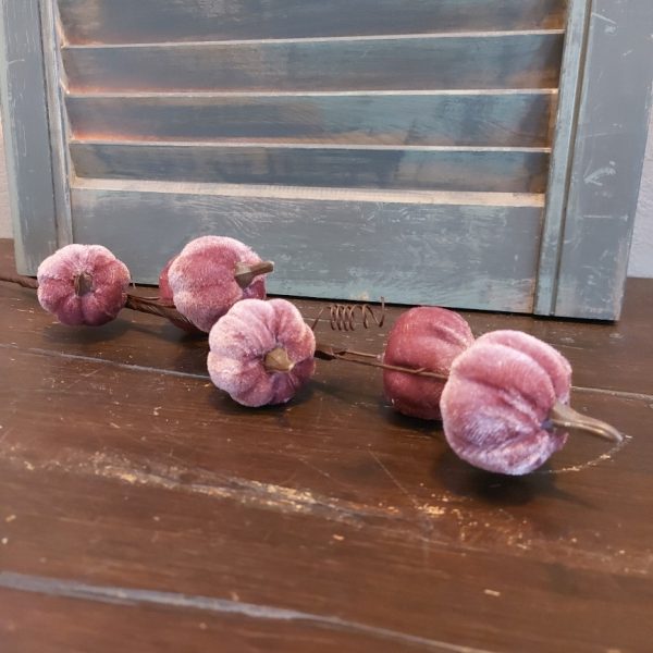 Tak met 6 velours pompoenen in een donkere lila kleur, van het merk Countryfield.