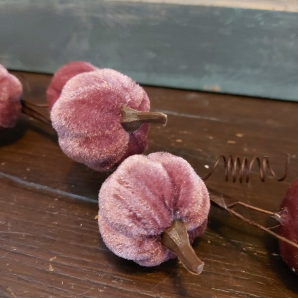 Tak met 6 velours pompoenen in een donkere lila kleur, van het merk Countryfield.