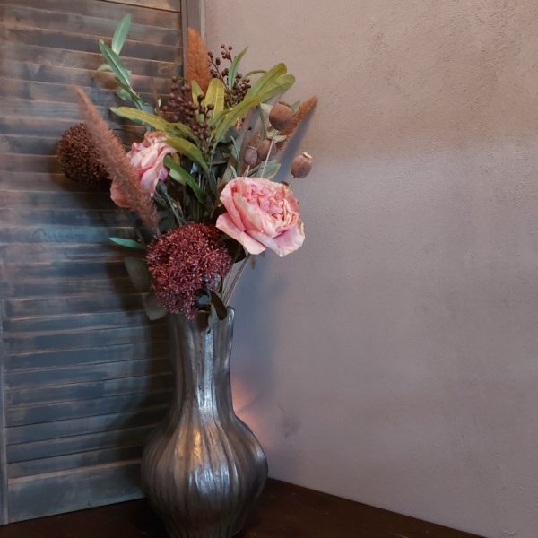 Compleet boeket zijden bloemen in warme herfst kleuren. Exclusief verkrijgbaar bij Creatieve Decoraties voor Jou.