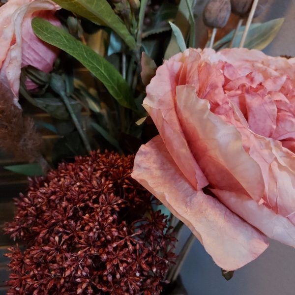 Compleet boeket zijden bloemen in warme herfst kleuren. Exclusief verkrijgbaar bij Creatieve Decoraties voor Jou.