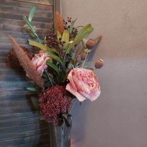 Compleet boeket zijden bloemen in warme herfst kleuren. Exclusief verkrijgbaar bij Creatieve Decoraties voor Jou.