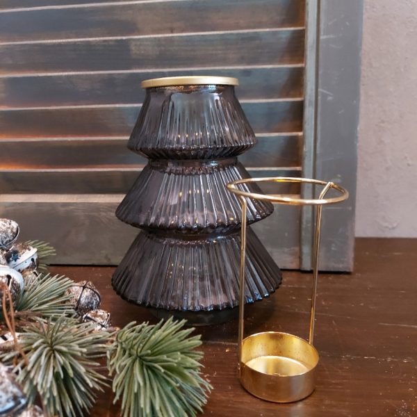 Theelichthouder van glas in het model van een kerstboom, van het merk Countryfield.