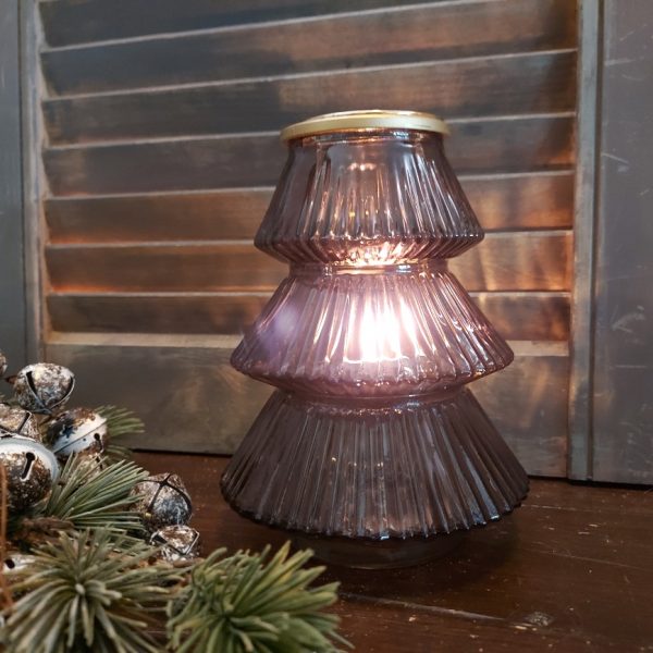 Theelichthouder van glas in het model van een kerstboom, van het merk Countryfield.