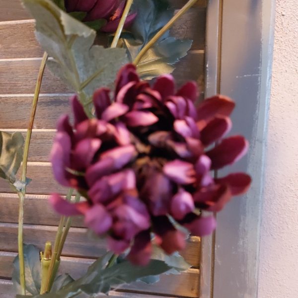 Twijg met aubergine Chrysant zijdenbloemen van het merk Countryfield.