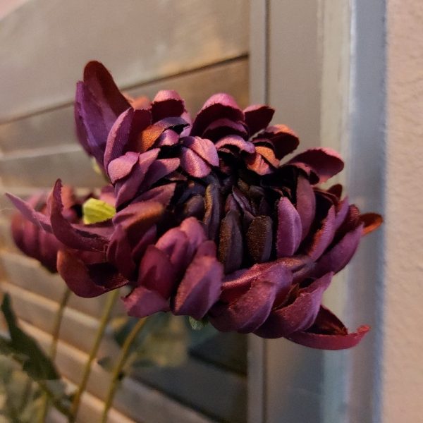 Twijg met aubergine Chrysant zijdenbloemen van het merk Countryfield.