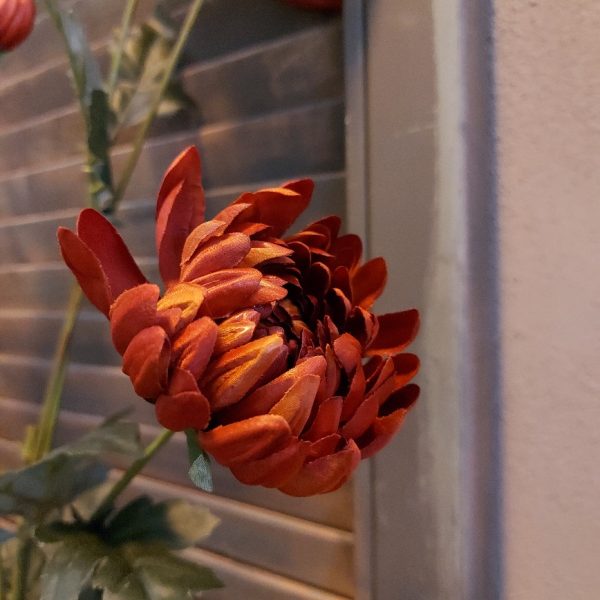 Twijg met roestbruine Chrysant zijdenbloemen van het merk Countryfield.