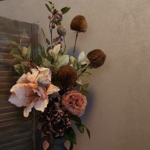 Compleet boeket zijden bloemen in warme herfst kleuren. Exclusief verkrijgbaar bij Creatieve Decoraties voor Jou.