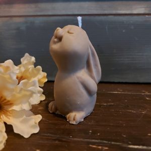 Handgemaakte konijn kaarsjes, verkrijgbaar in diverse kleuren.