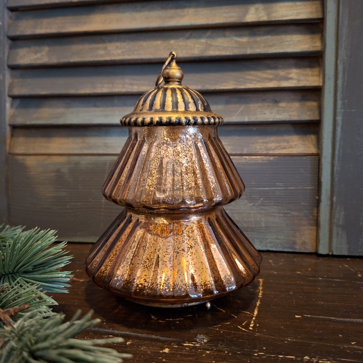 LED kerstboom Timber op batterijen van bruin glas, van het merk Countryfield.